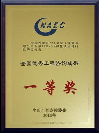 中国水电矿业（老挝）钾盐有限公司万象120kt/a钾盐项目可行性研究报告—全国优秀工程咨询成果一等奖